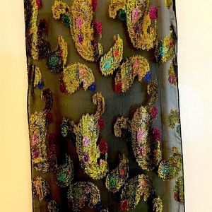Berkshire Black Sheer Scarf with Metallic Gold Paisley and Multicolor Accents